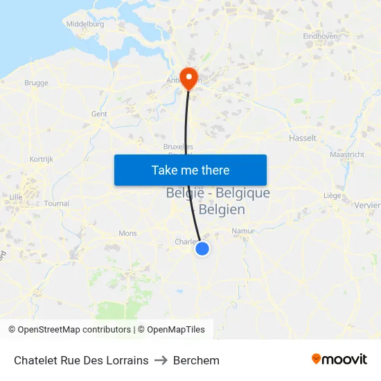 Chatelet Rue Des Lorrains to Berchem map