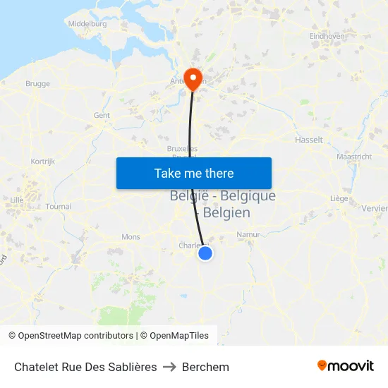 Chatelet Rue Des Sablières to Berchem map