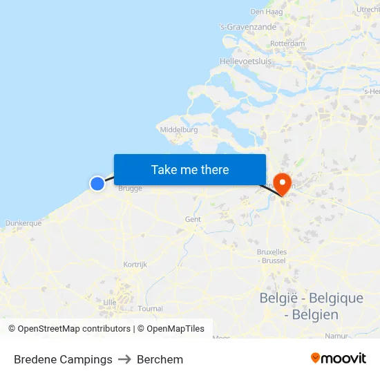 Bredene Campings to Berchem map