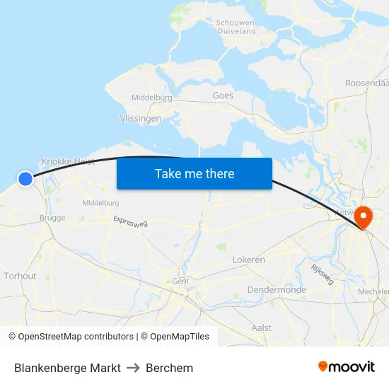 Blankenberge Markt to Berchem map