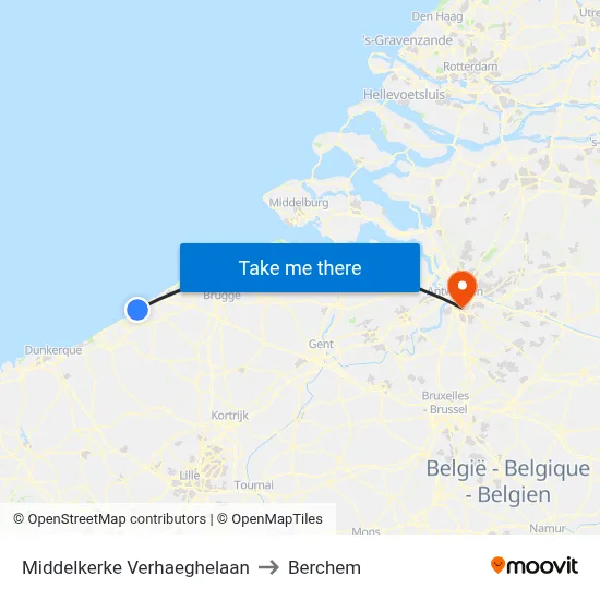 Middelkerke Verhaeghelaan to Berchem map