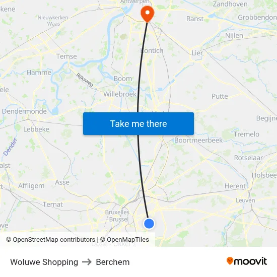 Woluwe Shopping to Berchem map