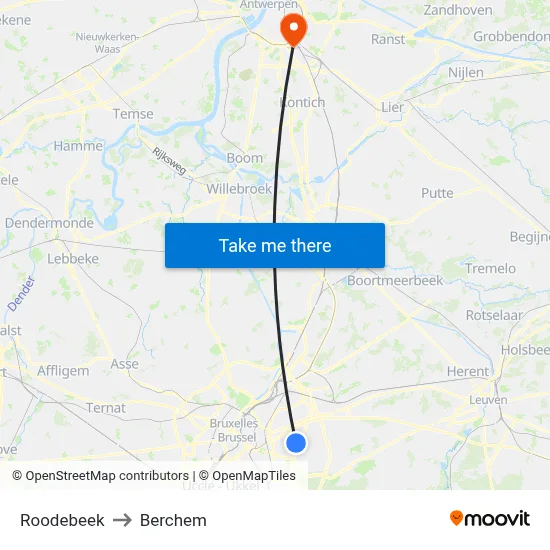 Roodebeek to Berchem map
