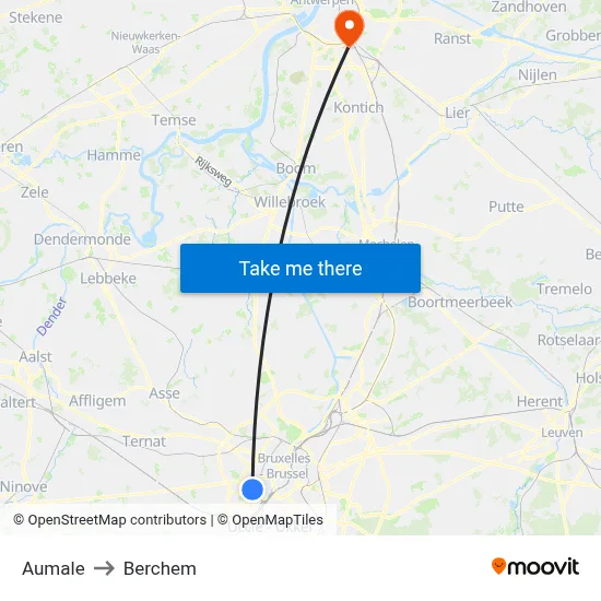Aumale to Berchem map