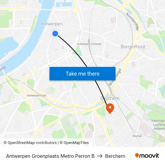 Antwerpen Groenplaats Metro Perron B to Berchem map