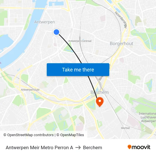 Antwerpen Meir Metro Perron A to Berchem map