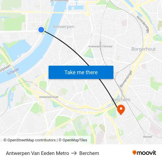 Antwerpen Van Eeden Metro to Berchem map