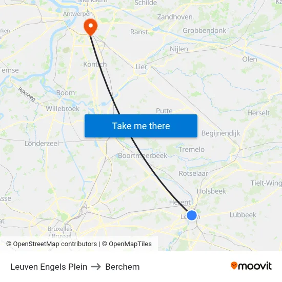 Leuven Engels Plein to Berchem map