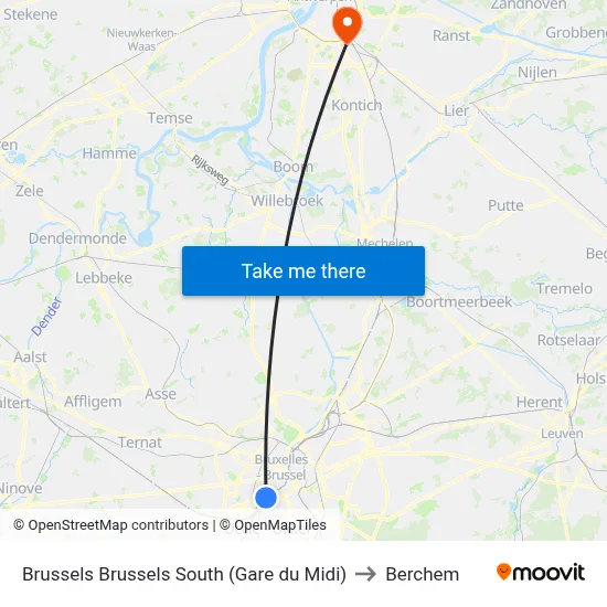 Brussels Brussels South (Gare du Midi) to Berchem map