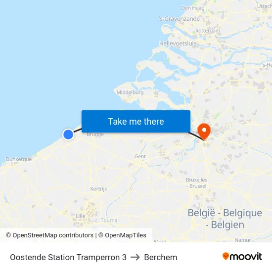 Oostende Station Tramperron 3 to Berchem map