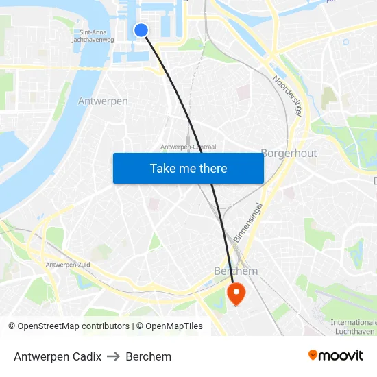 Antwerpen Cadix to Berchem map