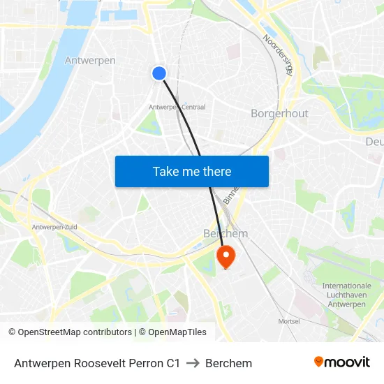 Antwerpen Roosevelt Perron C1 to Berchem map