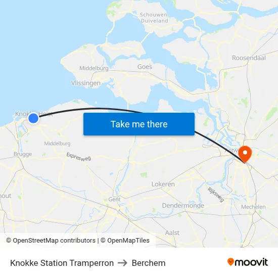 Knokke Station Tramperron to Berchem map