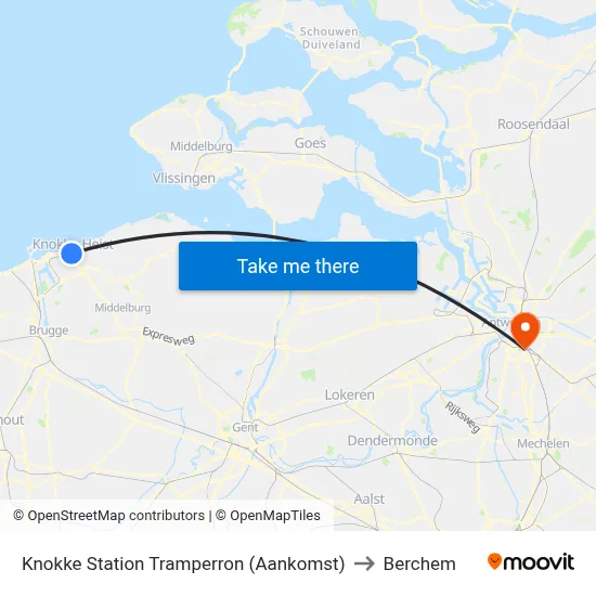 Knokke Station Tramperron (Aankomst) to Berchem map
