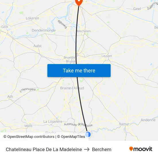 Chatelineau Place De La Madeleine to Berchem map