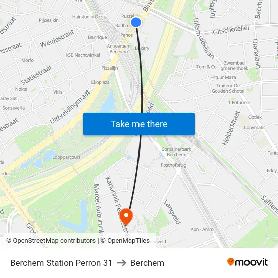 Berchem Station Perron 31 to Berchem map