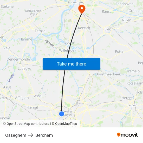 Osseghem to Berchem map