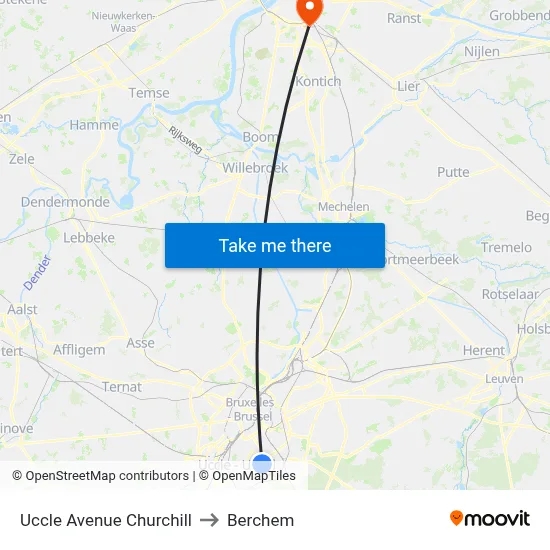 Uccle Avenue Churchill to Berchem map