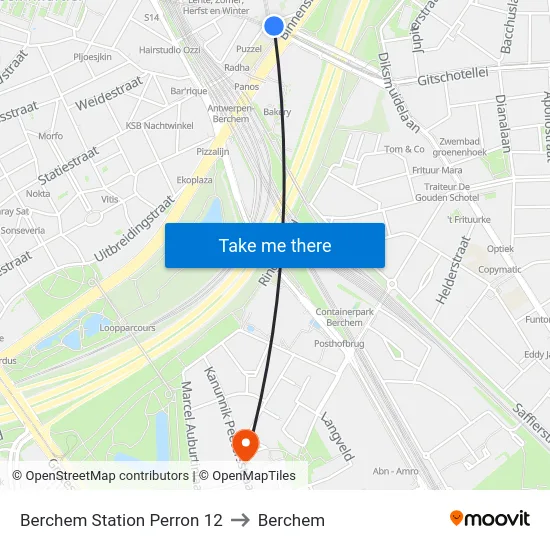 Berchem Station Perron 12 to Berchem map