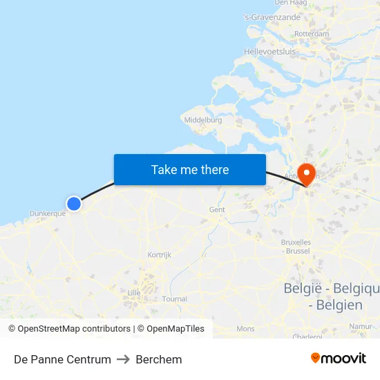 De Panne Centrum to Berchem map