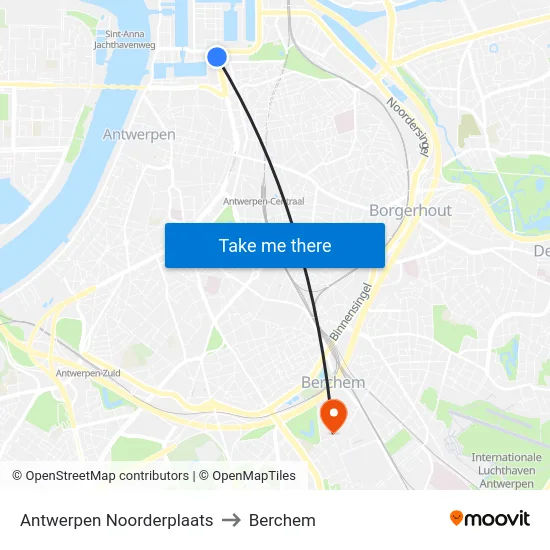 Antwerpen Noorderplaats to Berchem map