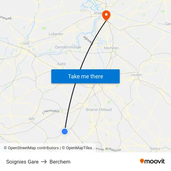 Soignies Gare to Berchem map
