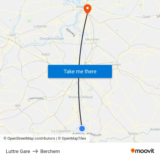 Luttre Gare to Berchem map