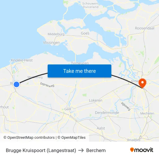 Brugge Kruispoort (Langestraat) to Berchem map