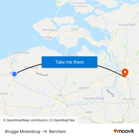 Brugge Molenbrug to Berchem map