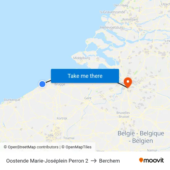 Oostende Marie-Joséplein Perron 2 to Berchem map