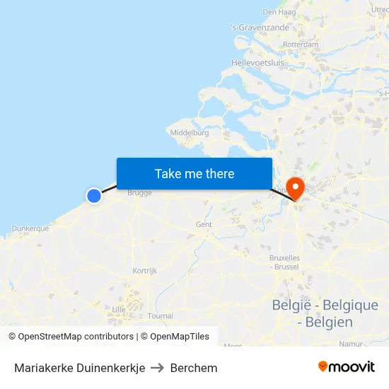 Mariakerke Duinenkerkje to Berchem map