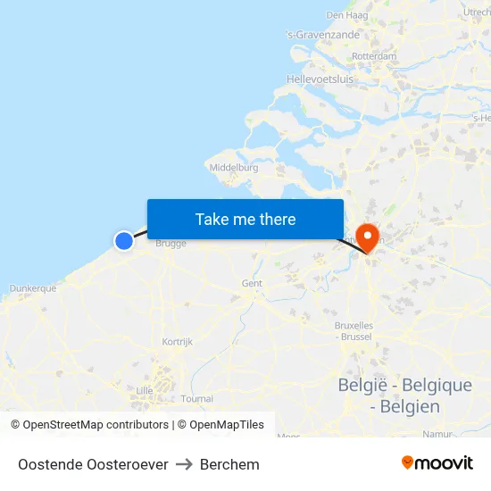 Oostende Oosteroever to Berchem map