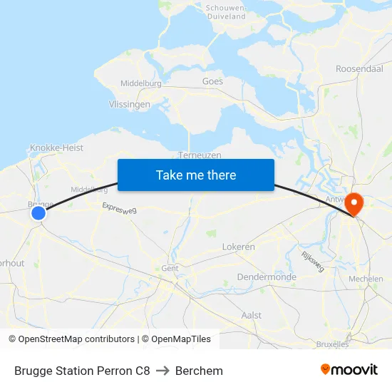 Brugge Station Perron C8 to Berchem map