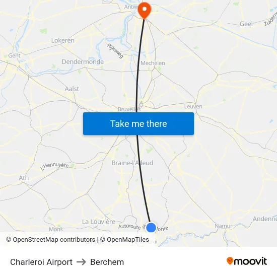 Charleroi Airport to Berchem map