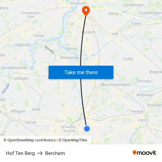 Hof Ten Berg to Berchem map