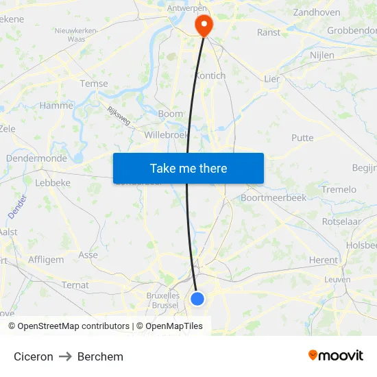 Ciceron to Berchem map
