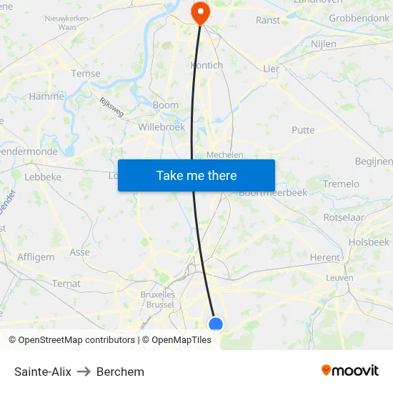 Sainte-Alix to Berchem map