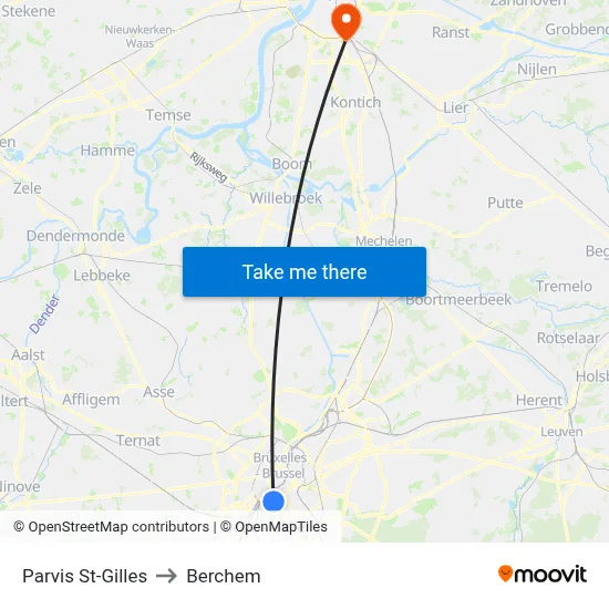 Parvis St-Gilles to Berchem map