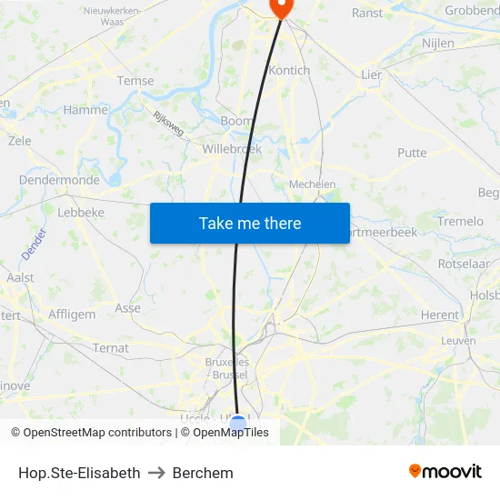 Hop.Ste-Elisabeth to Berchem map