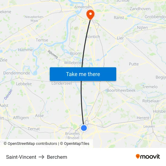 Saint-Vincent to Berchem map