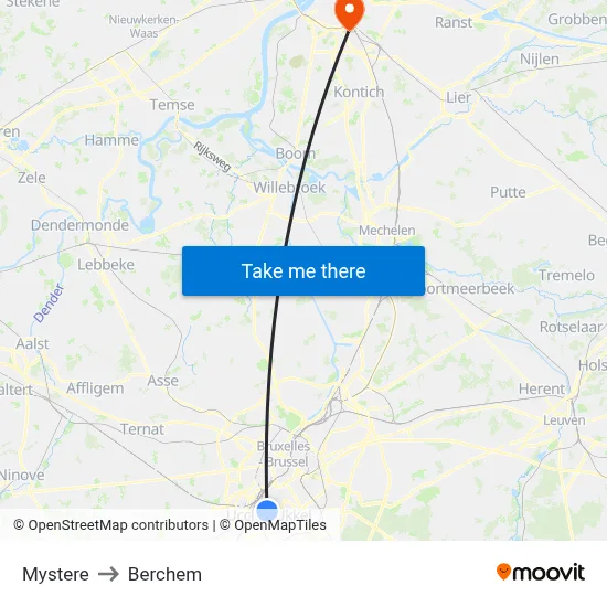 Mystere to Berchem map