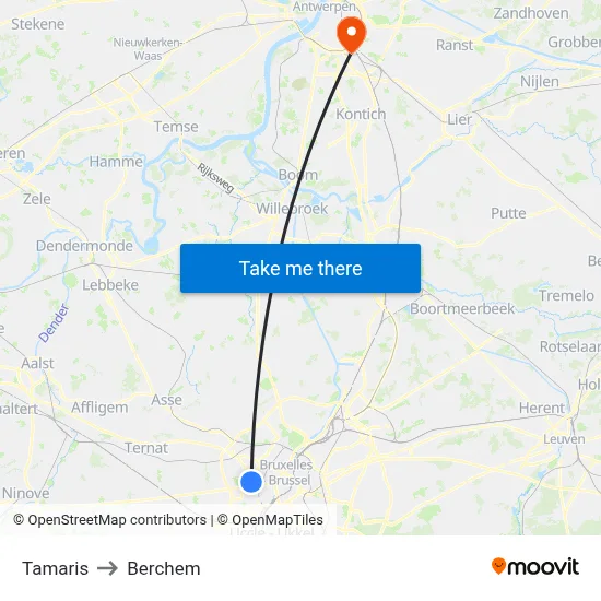 Tamaris to Berchem map
