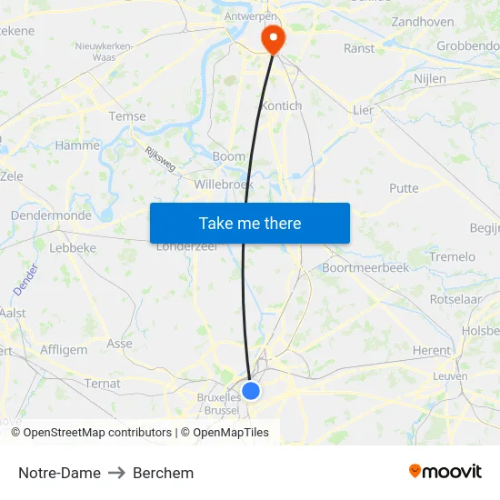 Notre-Dame to Berchem map