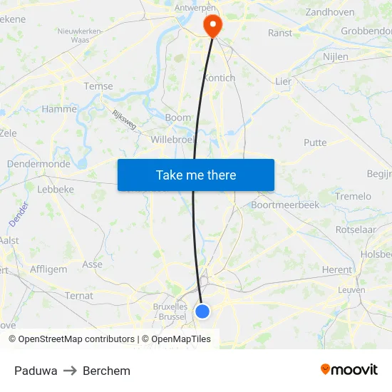 Paduwa to Berchem map