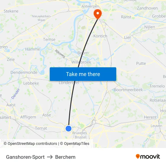 Ganshoren-Sport to Berchem map