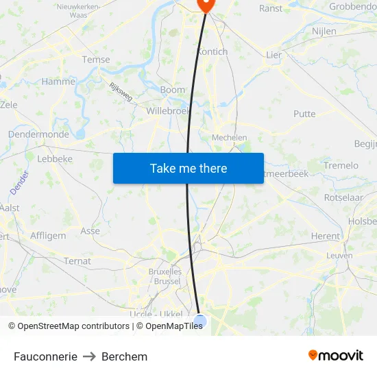 Fauconnerie to Berchem map