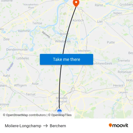 Moliere-Longchamp to Berchem map