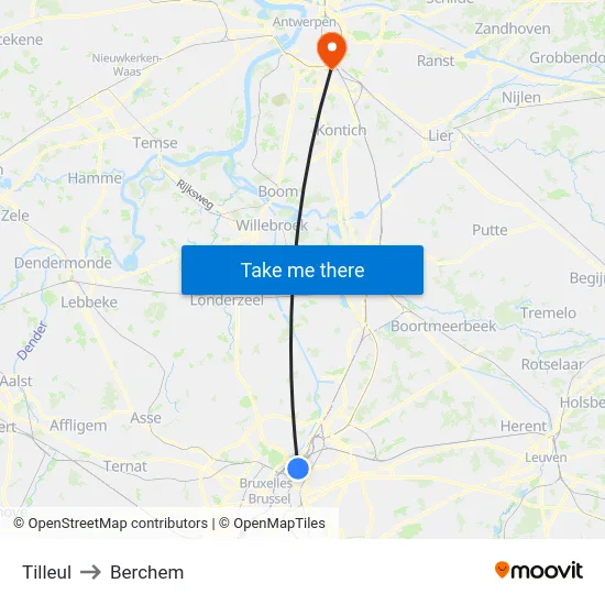 Tilleul to Berchem map