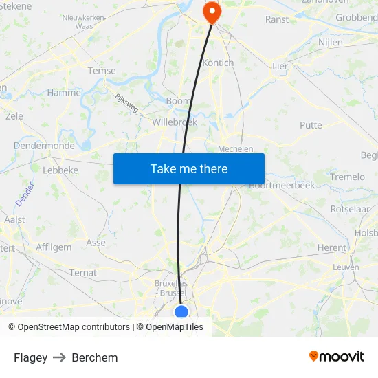 Flagey to Berchem map