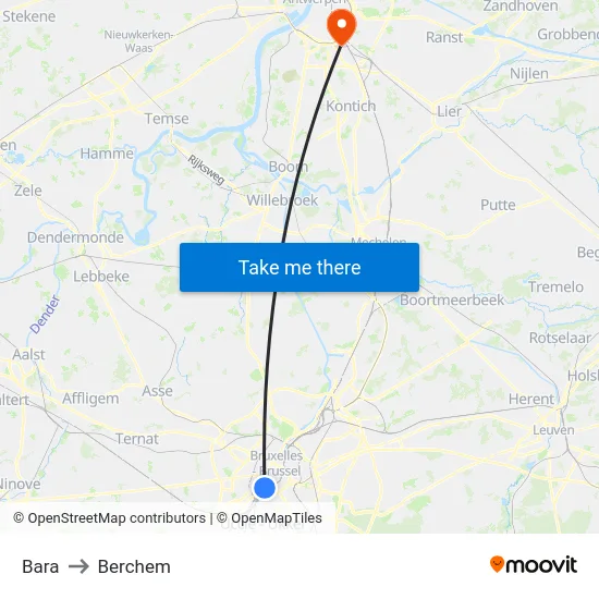 Bara to Berchem map